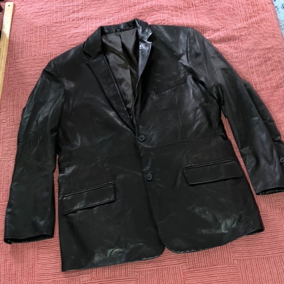 INC International Concepts Black Leather Blazer men’s size large - Picture 12 of 15